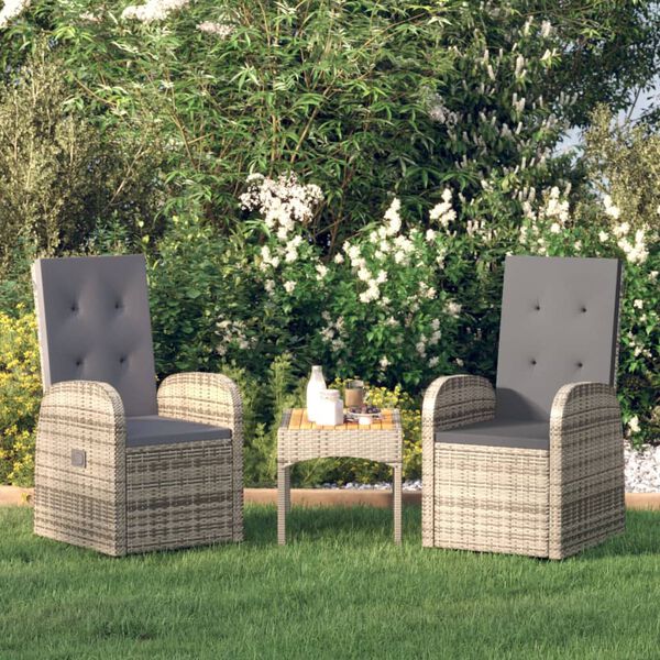 vidaXL Garten-Liegestühle mit Kissen 2 Stk. Grau Poly Rattan