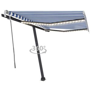 vidaXL Markise Manuell Einziehbar mit LED 300x250 cm Blau und Wei&szlig;