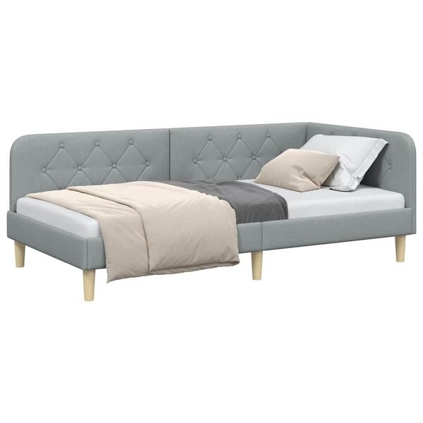 vidaXL Eckbettgestell mit Kopfteil Hellgrau 90 x 190 cm Stoff