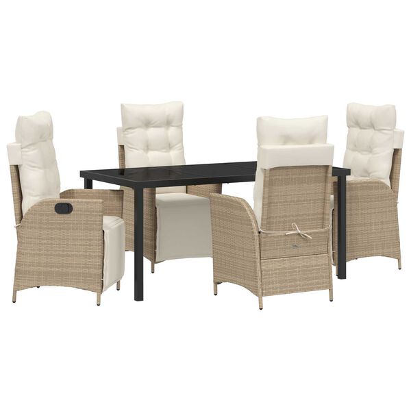 vidaXL Garten Essgruppe mit Kissen 5 pcs Beige Poly-Rattan