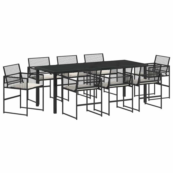 vidaXL Garten Essgruppe 9 pcs Schwarz Pulverbeschichteter Stahl