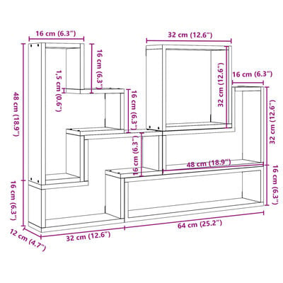 vidaXL Wandregal Schwarz 96x12x64 cm Holzwerkstoff