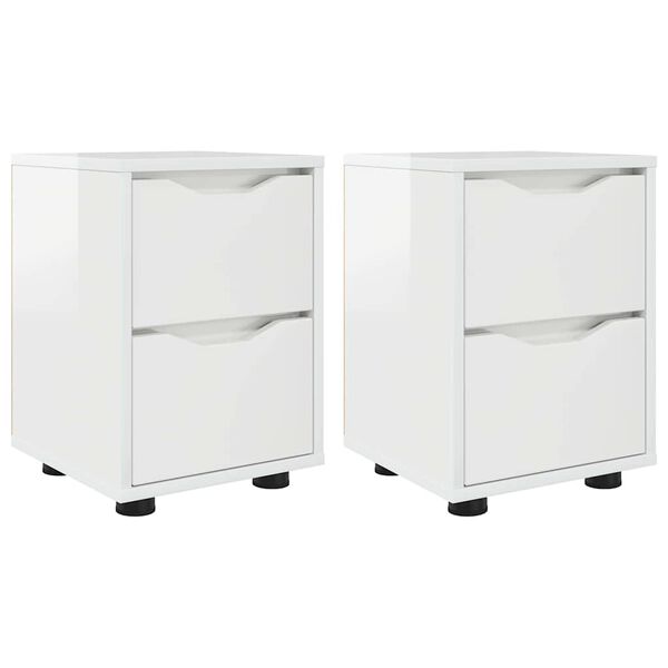 vidaXL Nachttische 2 pcs Hochglanz Wei&szlig; 30,5 x 30 x 43 cm