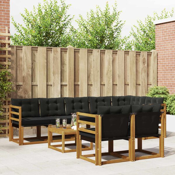 vidaXL Outdoor-Sofagarnitur mit Kissen 9 pcs Nat&uuml;rlich und Schwarz