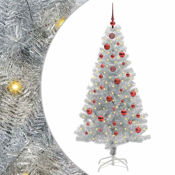 vidaXL Weihnachtsbaum mit 150 LEDs mit St&auml;nder Silber 150 cm PET