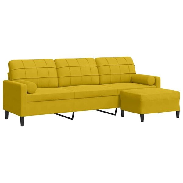 vidaXL Sofa 3-Sitzer mit Hocker Gelb 210 cm Samt