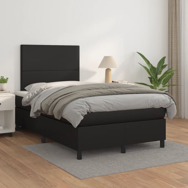 vidaXL Boxspringbett mit Matratze Schwarz 120x200 cm Kunstleder