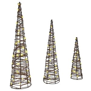 vidaXL Weihnachtsbaum 3 stk. 90 LEDs Warmwei&szlig; 20 x 20 x 80 cm Rattan