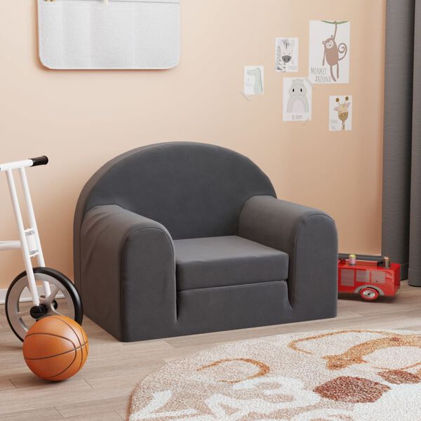 vidaXL Schlafsofa f&uuml;r Kinder Anthrazit Weicher Pl&uuml;sch
