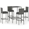 vidaXL 5-tlg. Gartenbar-Set mit Kissen Poly Rattan Grau