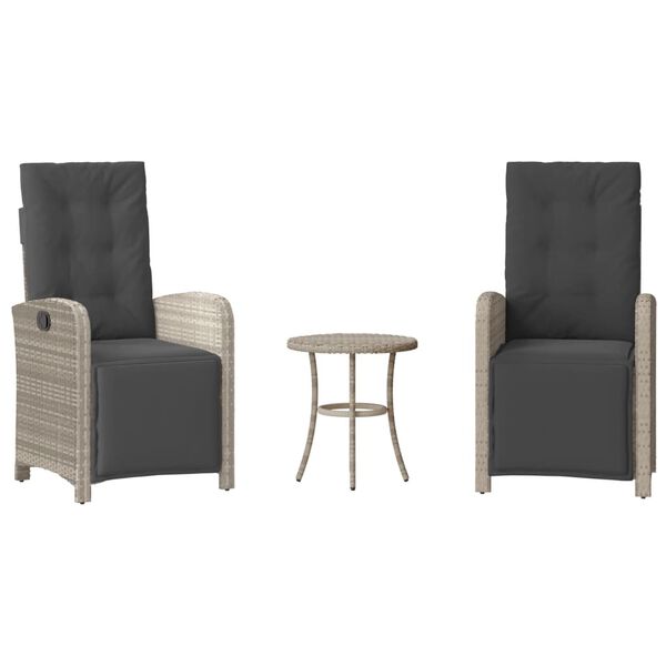 vidaXL 3-tlg. Bistro-Set mit Kissen Hellgrau Poly Rattan