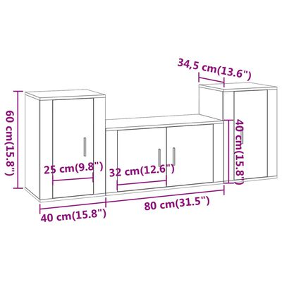 vidaXL 3-tlg. TV-Schrank-Set Schwarz Holzwerkstoff