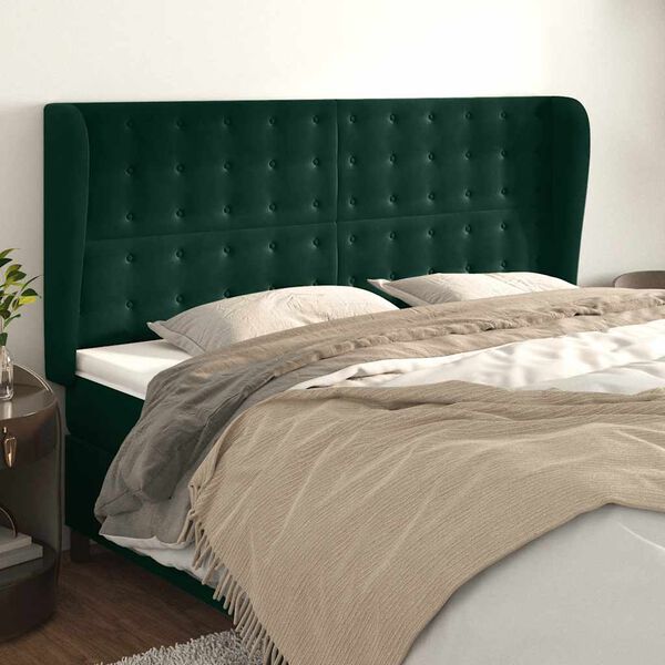 vidaXL Kopfteil mit Ohren Dunkelgr&uuml;n 183x23x118/128 cm Samt