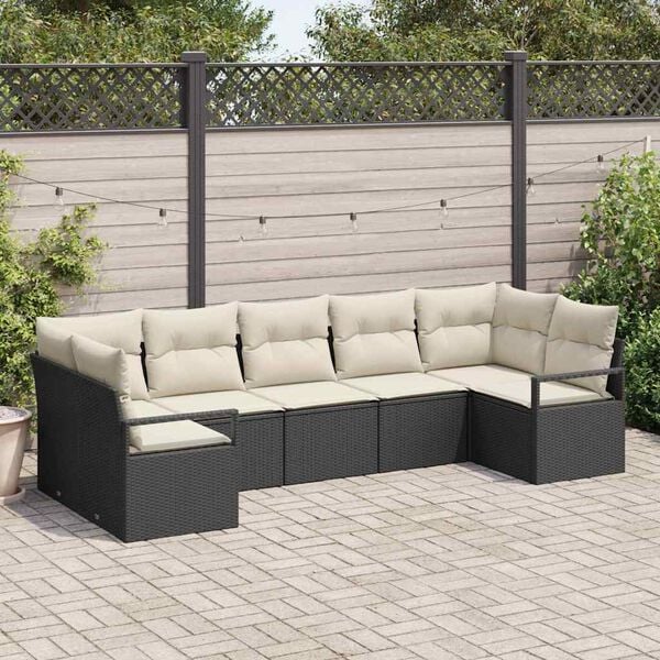 vidaXL Gartensofa-set mit Kissen 7 pcs Schwarz und Wei&szlig; Poly-Rattan