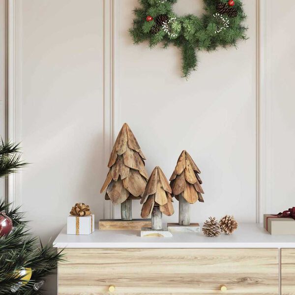 vidaXL Weihnachtsbaum mit St&auml;nder 3 pcs Braun Massivholz Teak