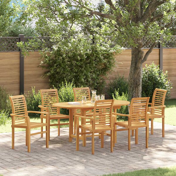 vidaXL Garten Essgruppe 7 pcs Braun Massivholz Teak