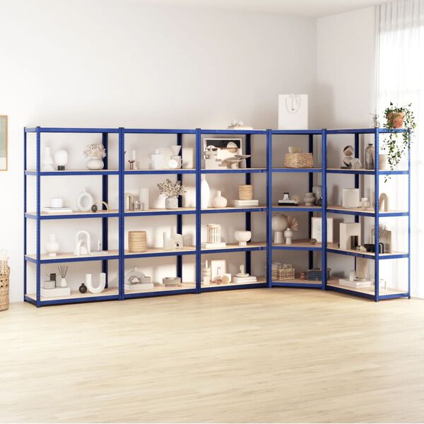 vidaXL Regale mit 5 B&ouml;den 5 Stk. Blau Stahl & Holzwerkstoff