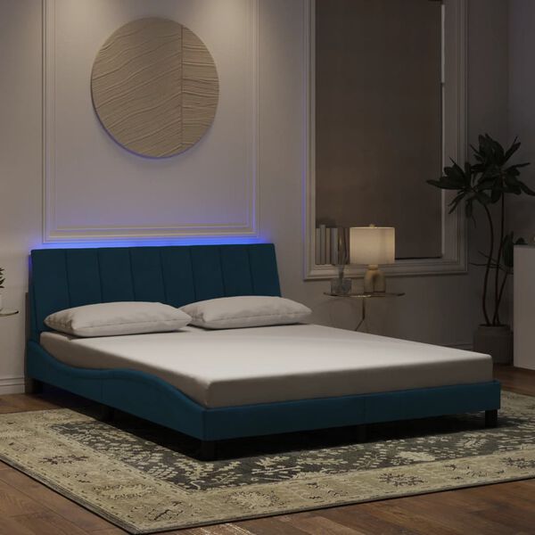 vidaXL Bettgestell mit LED ohne Matratze "Hanko" Blau 160x200 cm Samt