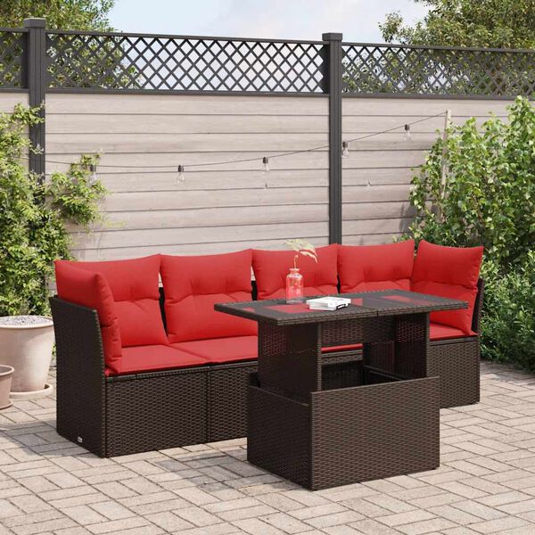 vidaXL 5-tlg. Garten-Sofagarnitur mit Kissen Braun Poly Rattan Akazie
