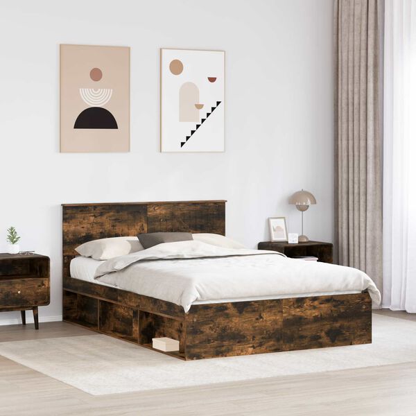 vidaXL Bettrahmen Ger&auml;ucherte Eiche 135 x 190 cm Massives Kiefernholz