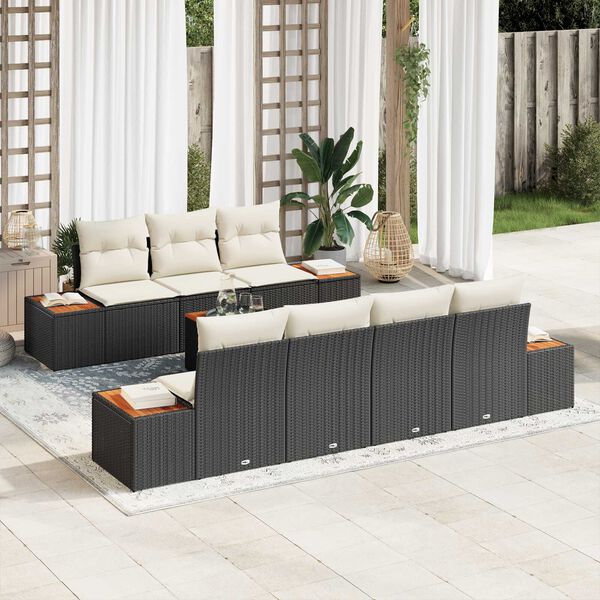 vidaXL Garten-Sofa-Set mit Kissen 8 pcs Schwarz Poly Rattan