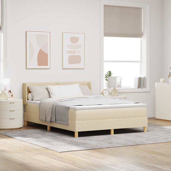 vidaXL Boxspringbett mit Matratze Creme 190 x 140 cm Polyester