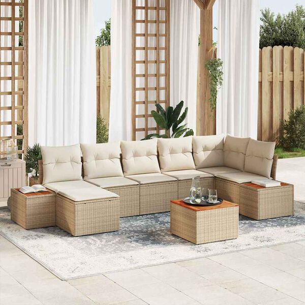 vidaXL Garten-Sofa-Set mit Kissen 8 pcs Beige Poly-Rattan