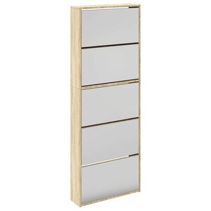 vidaXL Schuhschrank mit 5 F&auml;chern Spiegel Eiche 63x17x169,5 cm