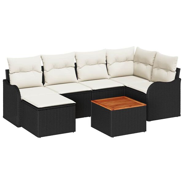 vidaXL Gartensofa-set mit Kissen 7 pcs Schwarz Poly-Rattan