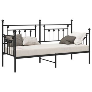vidaXL Tagesbettrahmen mit Kopfteil Schwarz 75 x 190 cm Stahl