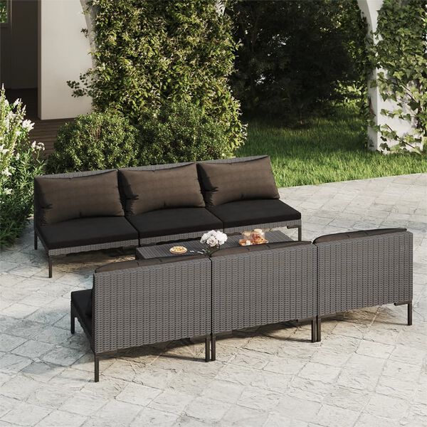 vidaXL 7-tlg. Garten-Lounge-Set mit Kissen Poly Rattan Dunkelgrau