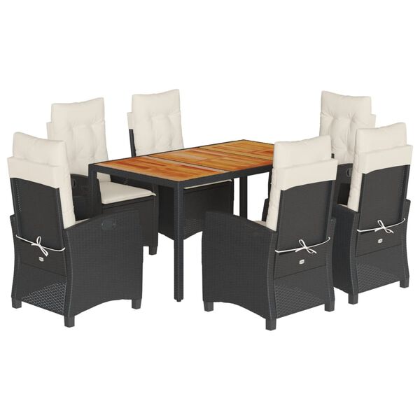 vidaXL 7-tlg. Garten-Essgruppe mit Kissen Schwarz Poly Rattan