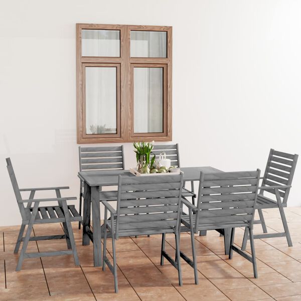 vidaXL 7-tlg. Garten-Essgruppe Grau Massivholz Akazie