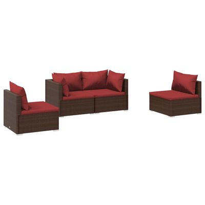 vidaXL 4-tlg. Garten-Lounge-Set mit Auflagen Poly Rattan Braun