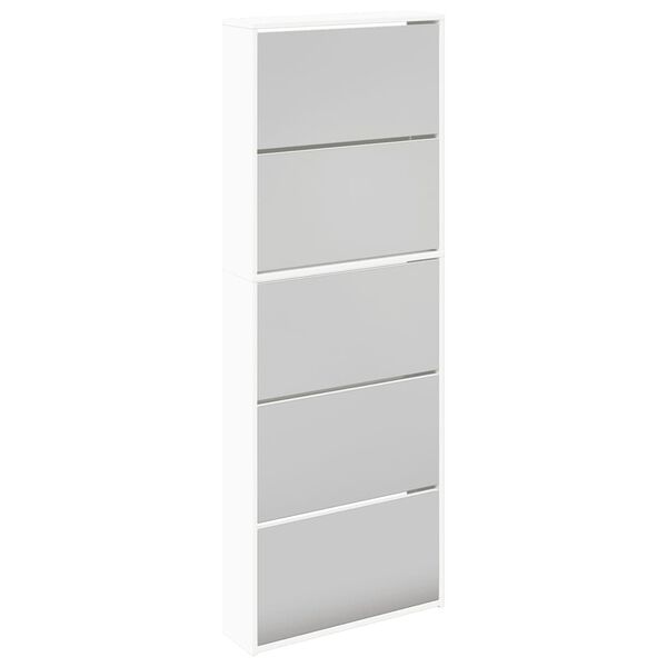 vidaXL Schuhschrank mit 5 F&auml;chern Spiegel Wei&szlig; 63&times;17&times;169,5 cm