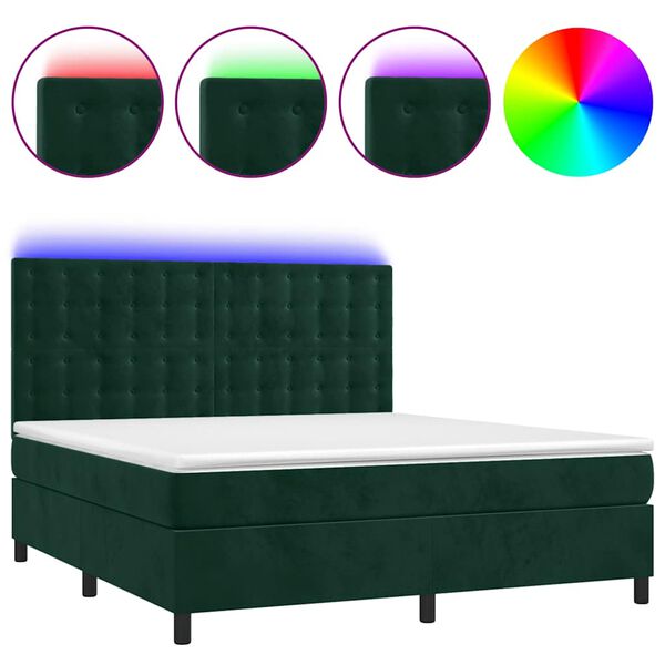 vidaXL Boxspringbett mit Matratze & LED Dunkelgr&uuml;n 160x200 cm Samt
