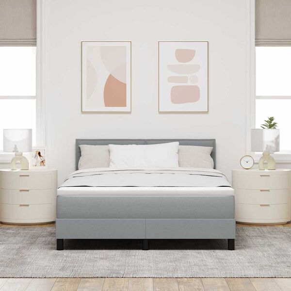 vidaXL Boxspringbett mit Matratze mit LED Hellgrau 140 x 190 cm Stoff