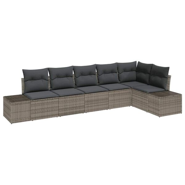 vidaXL Garten-Sofa-Set mit Kissen mit Speicher 6 pcs Grau Poly-Rattan