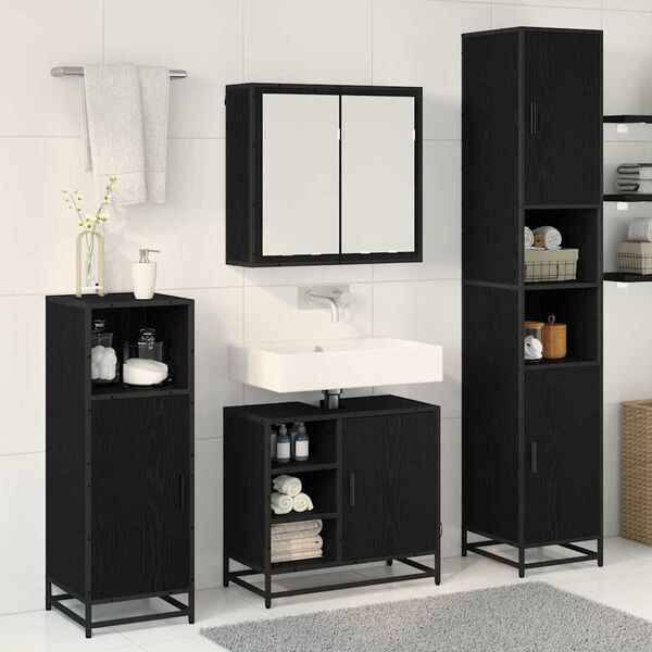 vidaXL Badezimmerm&ouml;bel-Set 4 pcs Schwarz Eichen-Optik Holzwerkstoff