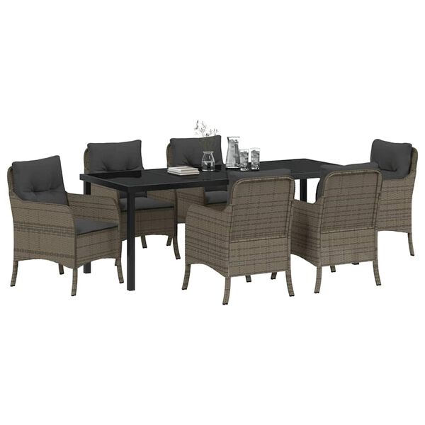 vidaXL Garten Essgruppe mit Kissen 7 pcs Grau Poly-Rattan