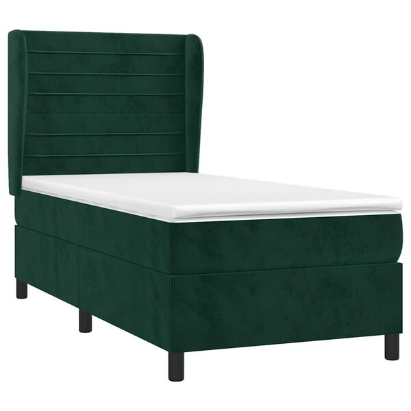 vidaXL Boxspringbett mit Matratze Dunkelgr&uuml;n 100x200 cm Samt