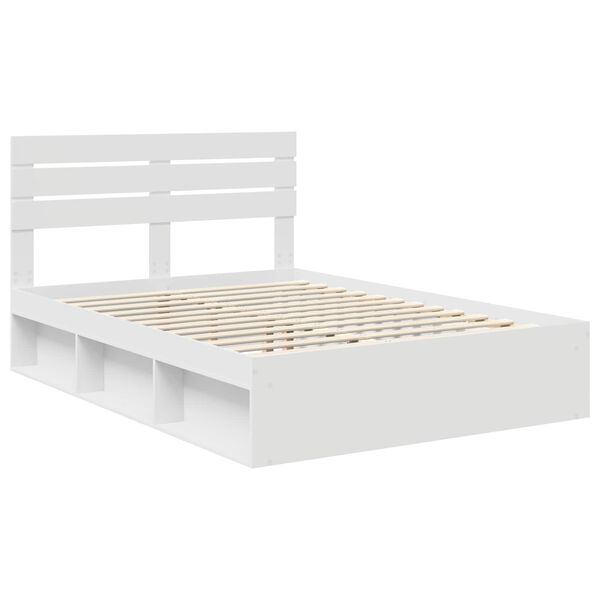 vidaXL Bettrahmen mit Kopfteil Wei&szlig; 140 x 190 cm Massives Kiefernholz