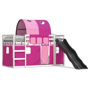 vidaXL Etagenbett mit Rutsche und Gardinen Rosa 90x190 cm
