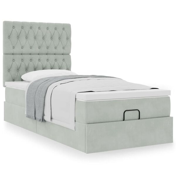 vidaXL Ottoman-Bett mit Matratzen Hellgrau 80x200 cm Samt