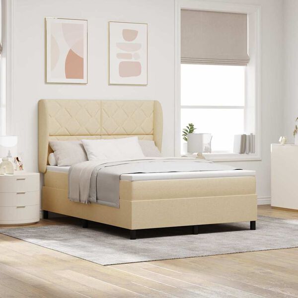 vidaXL Boxspringbett mit Matratze Creme 160 x 200 cm Stoff