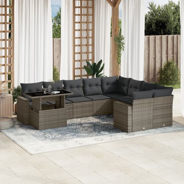 vidaXL 10-tlg. Garten-Sofagarnitur mit Kissen Grau Poly Rattan