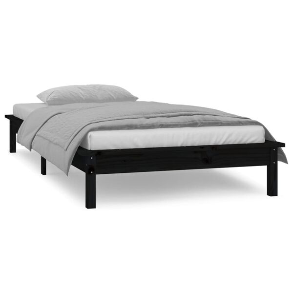 vidaXL Massivholzbett mit LEDs Schwarz 100x200 cm