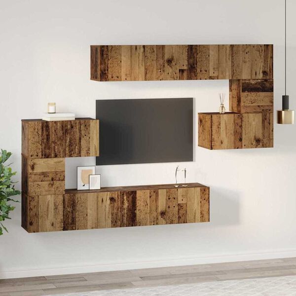 vidaXL TV-Schrankset Wandmontiert 8 pcs Altholz Holzwerkstoff