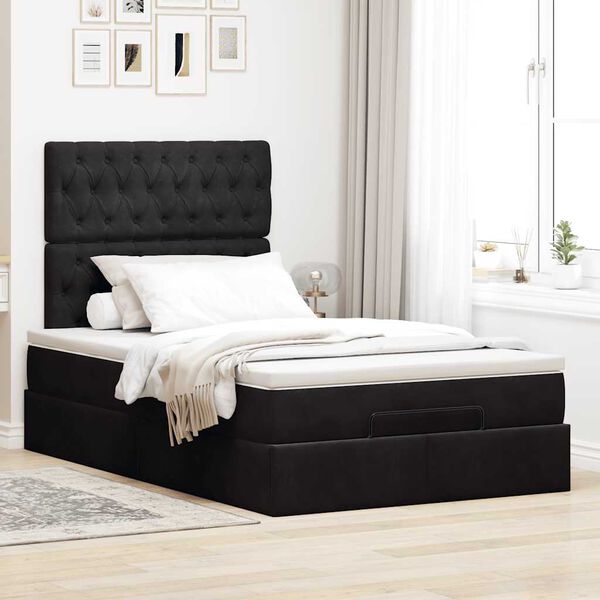 vidaXL Ottoman-Bett mit Matratzen Schwarz 120x190 cm Samt