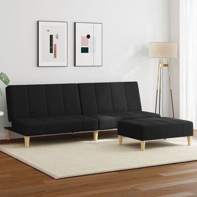 vidaXL Schlafsofa 2-Sitzer mit Fußhocker Schwarz Stoff